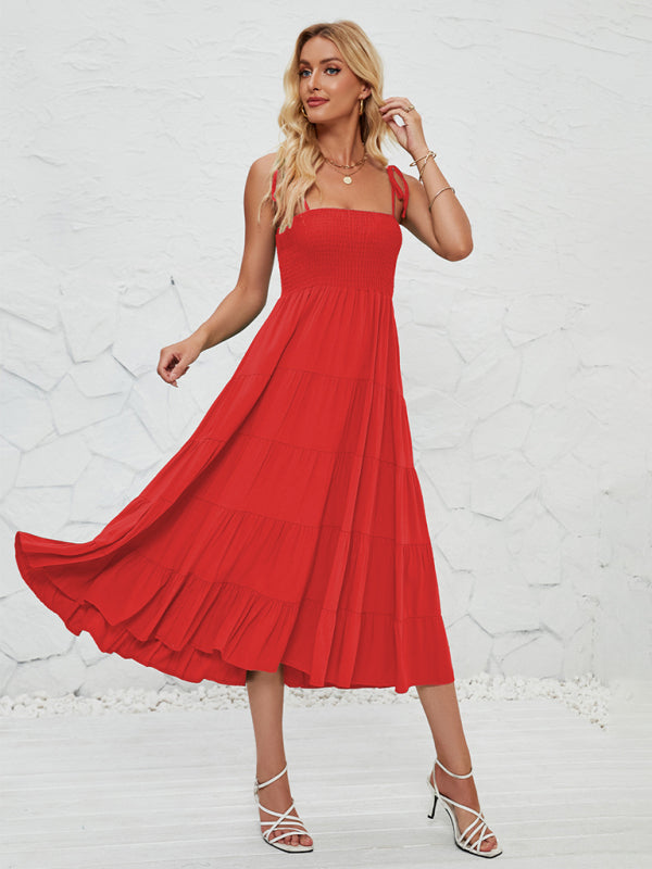 Women’s sleeveless hottie long suspender dress - Red / S