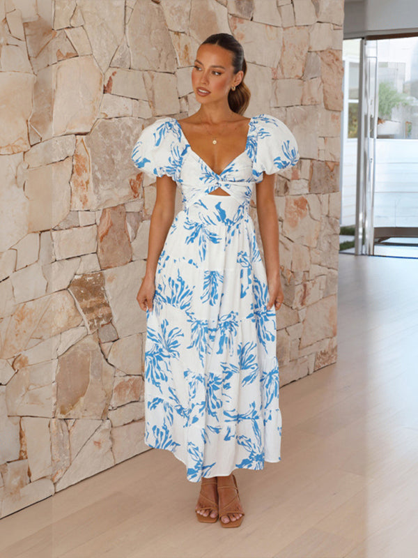 Women’s Slim Fit Printed Puff Sleeve Swing Dress