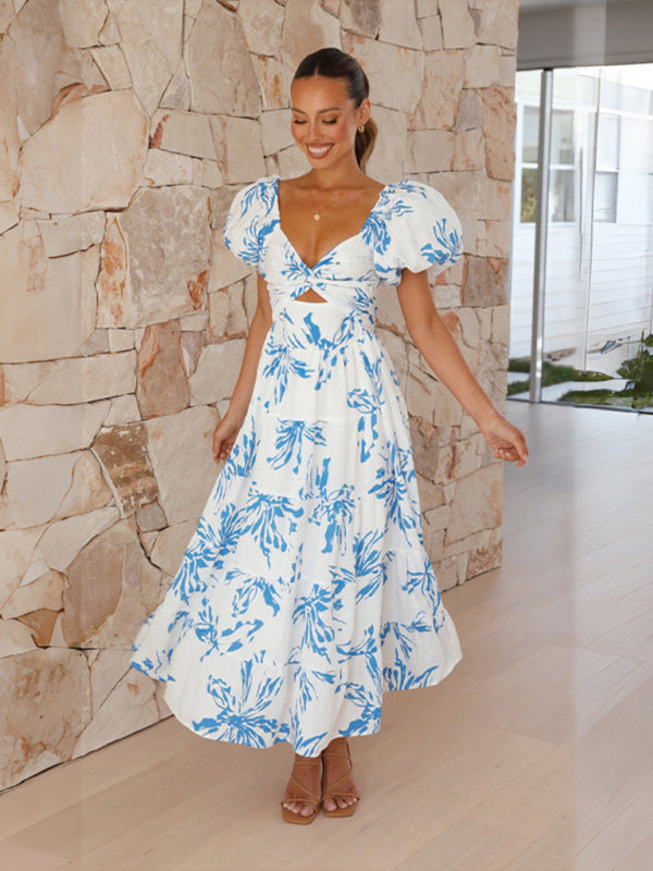 Women’s Slim Fit Printed Puff Sleeve Swing Dress