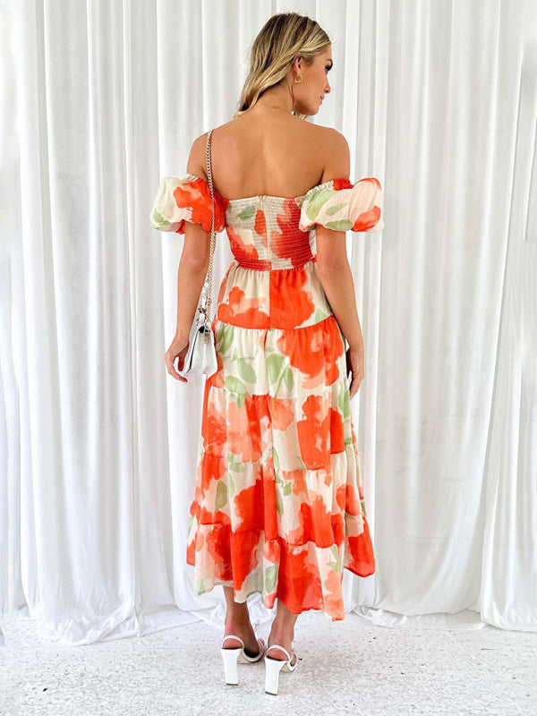 Women’s Slim Fit Printed Puff Sleeve Swing Dress