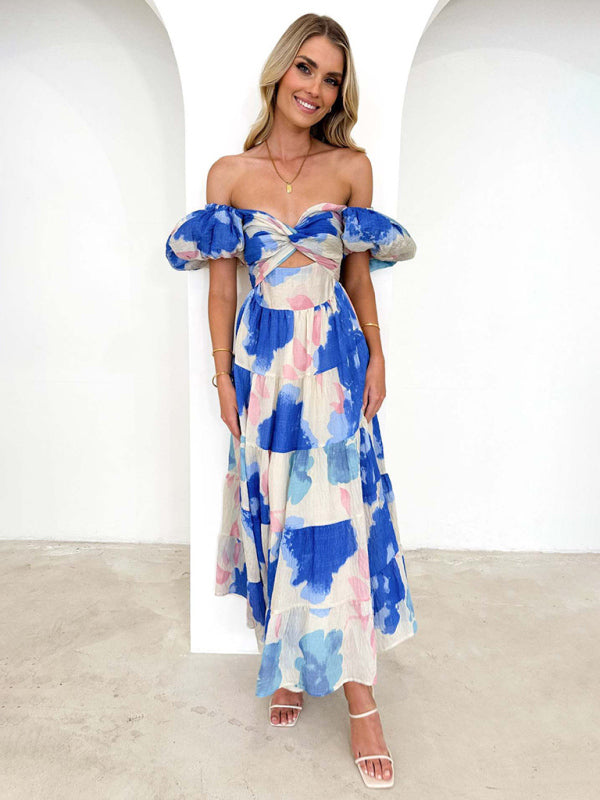 Women’s Slim Fit Printed Puff Sleeve Swing Dress