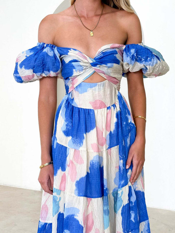 Women’s Slim Fit Printed Puff Sleeve Swing Dress