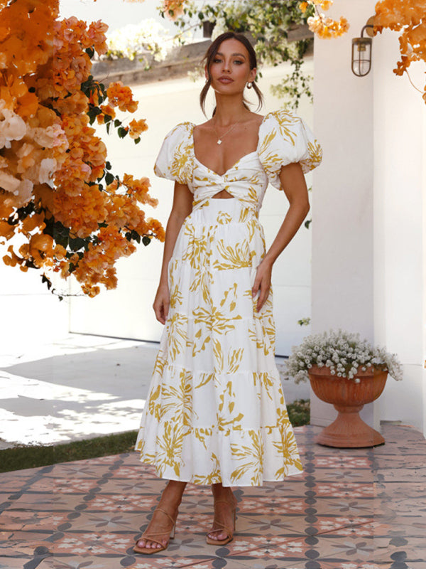 Women’s Slim Fit Printed Puff Sleeve Swing Dress