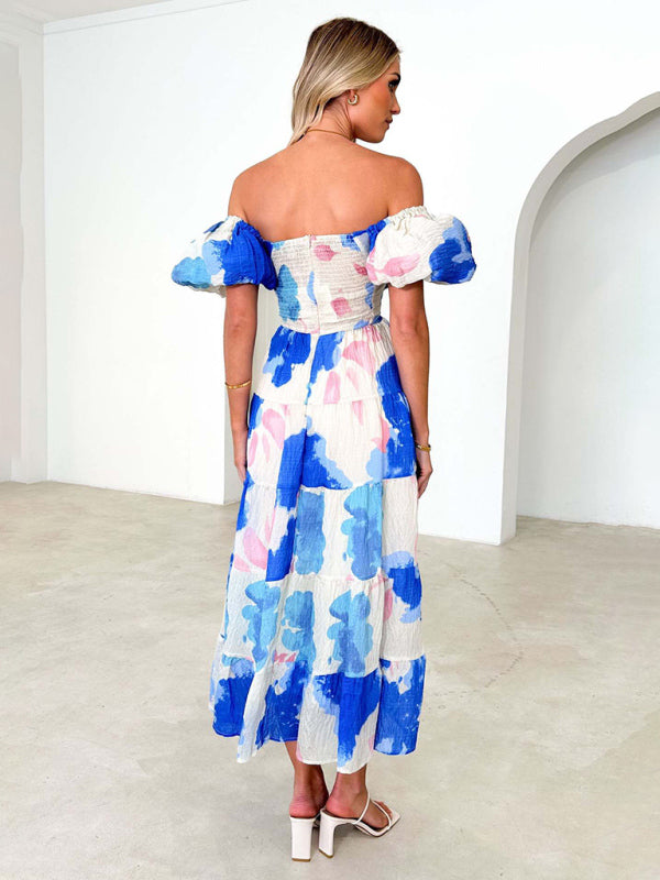 Women’s Slim Fit Printed Puff Sleeve Swing Dress