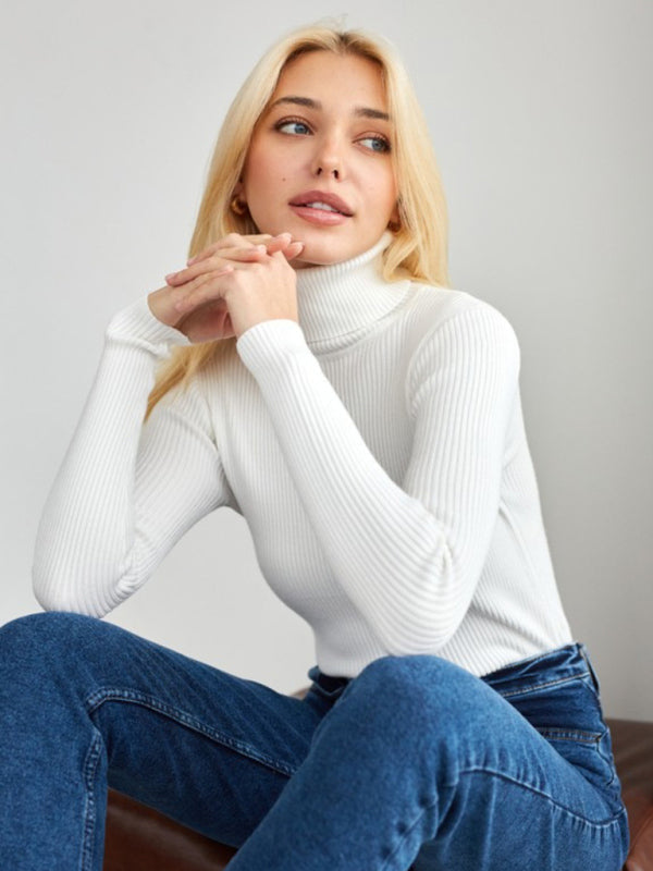 Women’s slim high collar long sleeve pullover sweater