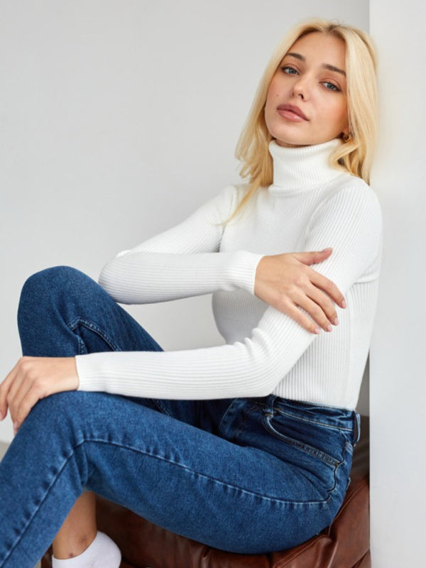 Women’s slim high collar long sleeve pullover sweater