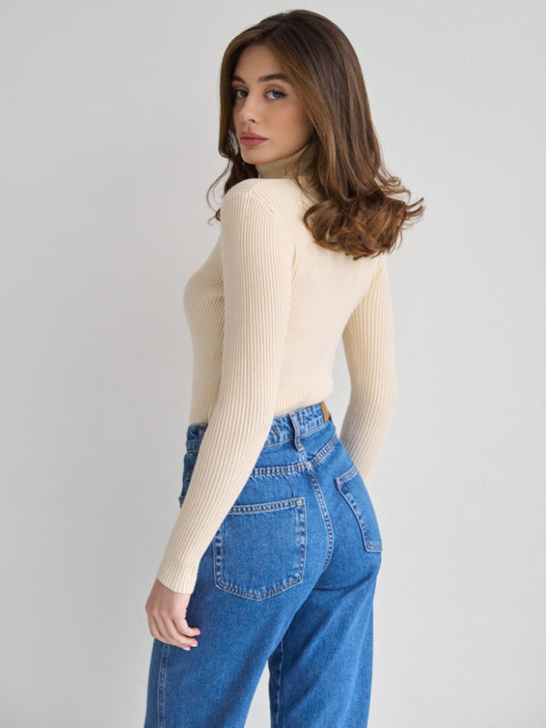 Women’s slim high collar long sleeve pullover sweater