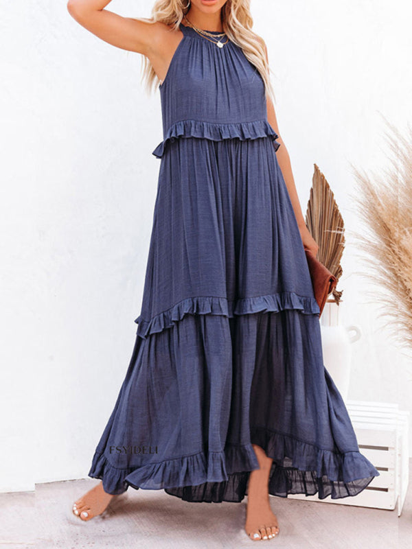 Women’s Solid Color A-Line Sleeveless Long Dress
