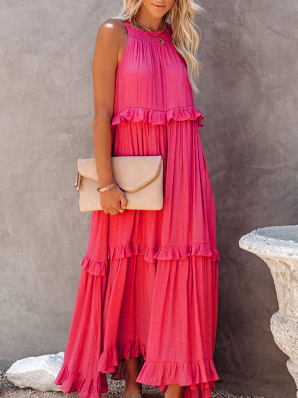 Women’s Solid Color A-Line Sleeveless Long Dress