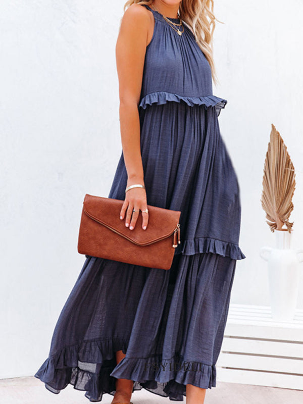 Women’s Solid Color A-Line Sleeveless Long Dress