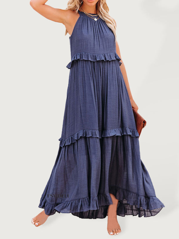 Women’s Solid Color A-Line Sleeveless Long Dress - Champlain color / S