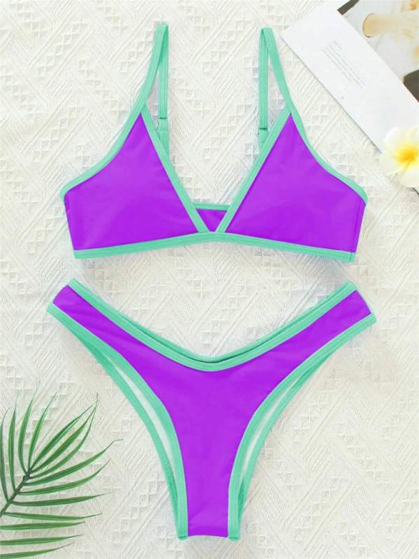 Women’s Solid Color Bikini Sexy Sports Contrast Color Bikini