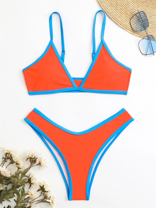 Women’s Solid Color Bikini Sexy Sports Contrast Color Bikini