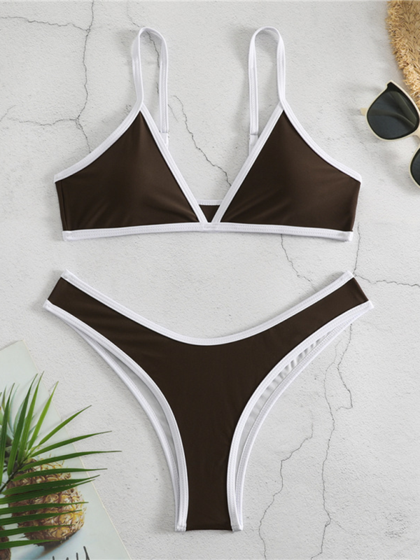 Women’s Solid Color Bikini Sexy Sports Contrast Color Bikini