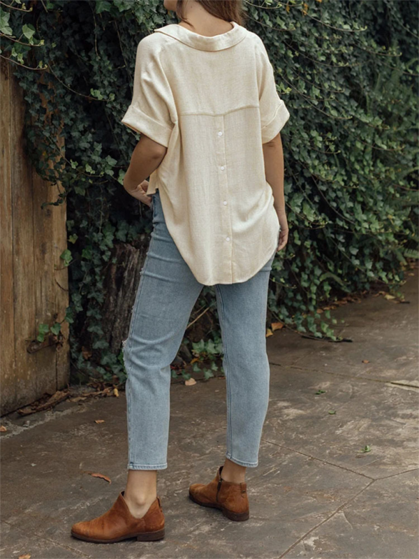 Women’s solid color casual comfortable cotton and linen shirt