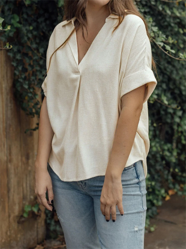 Women’s solid color casual comfortable cotton and linen shirt