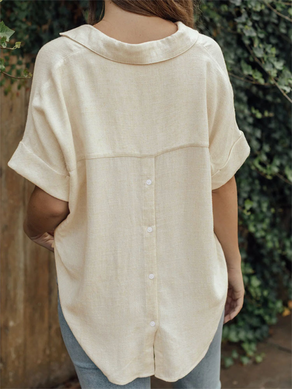 Women’s solid color casual comfortable cotton and linen shirt