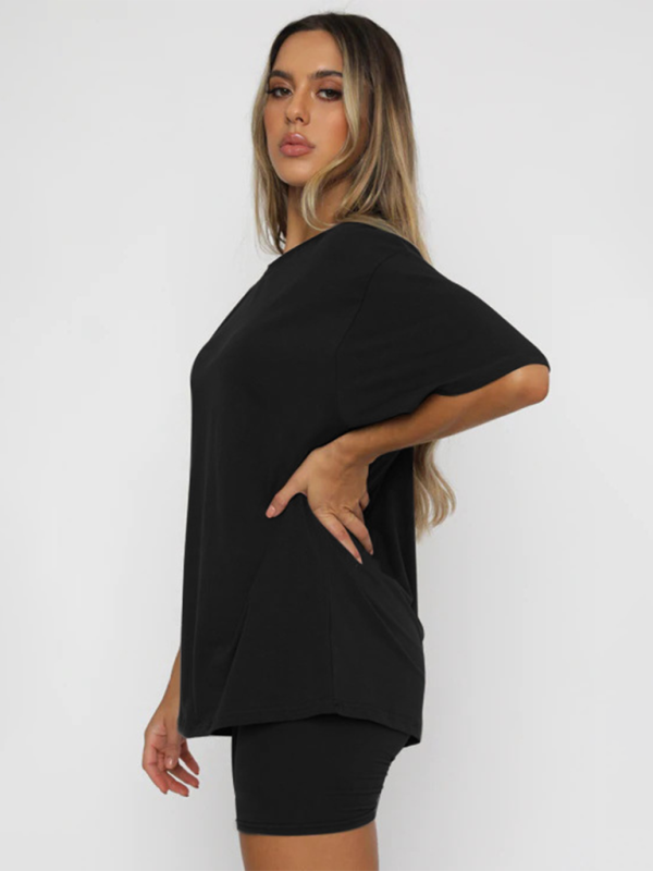 Women’s solid color casual short-sleeved + shorts two-piece sets