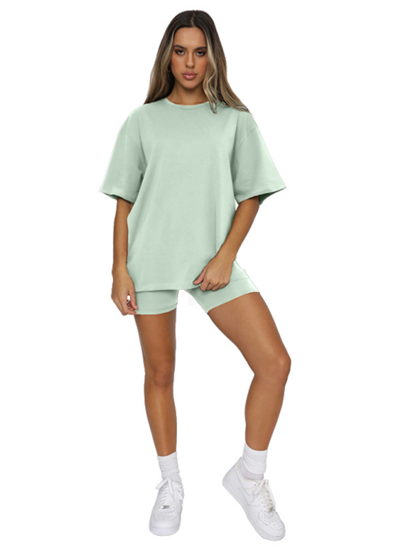 Women’s solid color casual short-sleeved + shorts two-piece sets