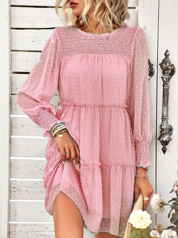 Women’s Solid Color Elegant Jacquard Dress - Pink / S