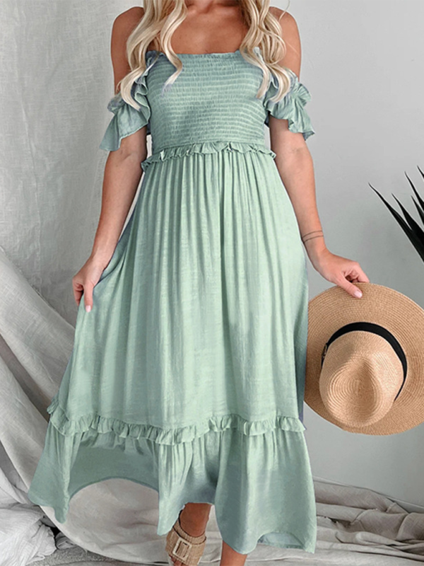 Women’s solid color halter back midi dress - Blue / S