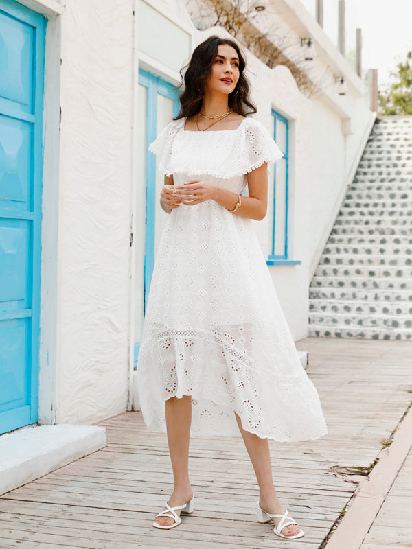 Women’s Solid Color Lace Off Shoulder Long Dress