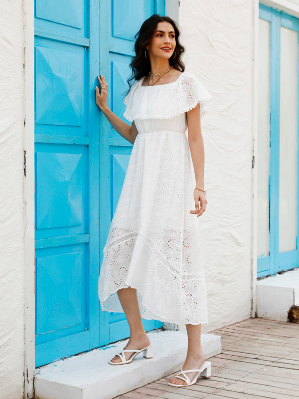 Women’s Solid Color Lace Off Shoulder Long Dress