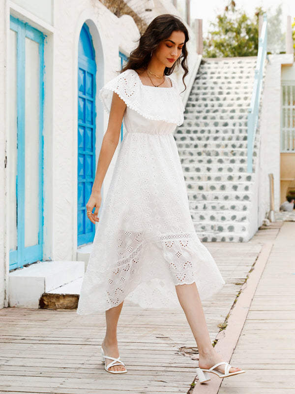 Women’s Solid Color Lace Off Shoulder Long Dress