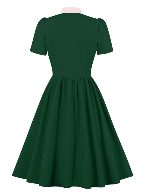 Women’s solid color lace-up swing dress