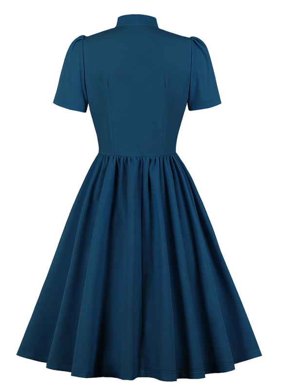 Women’s solid color lace-up swing dress