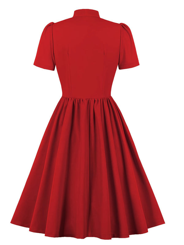 Women’s solid color lace-up swing dress