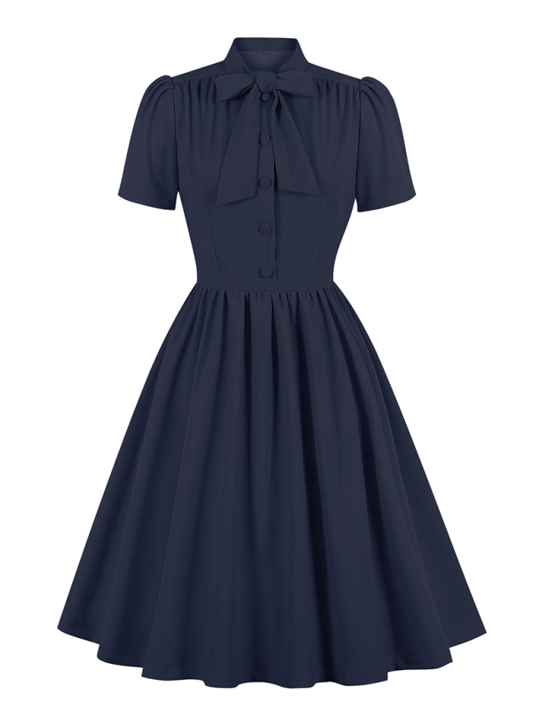 Women’s solid color lace-up swing dress - Champlain color / S