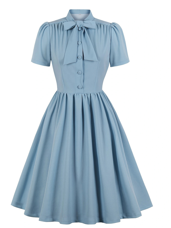 Women’s solid color lace-up swing dress - Clear blue / S