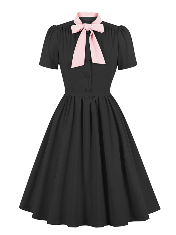 Women’s solid color lace-up swing dress - Pattern4 / S