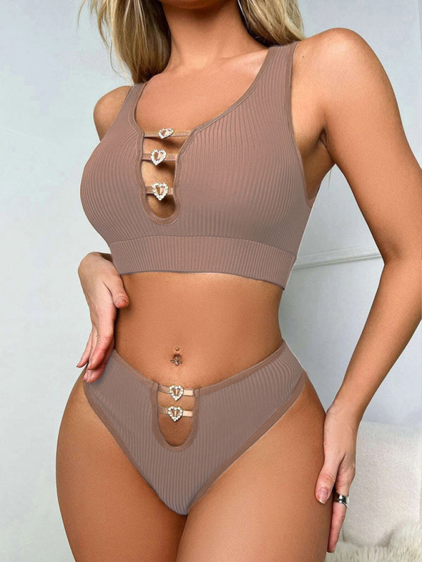 Women’s solid color sexy hollow erotic lingerie sets