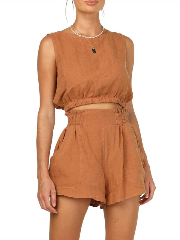 Women’s Solid Color Sleeveless Bolero Casual Fashion High Waist Straight Fit Suit