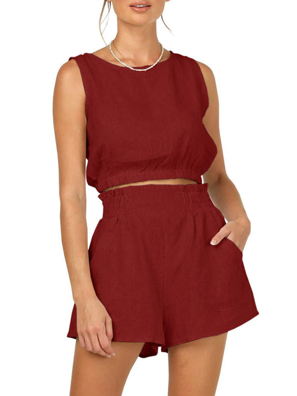 Women’s Solid Color Sleeveless Bolero Casual Fashion High Waist Straight Fit Suit