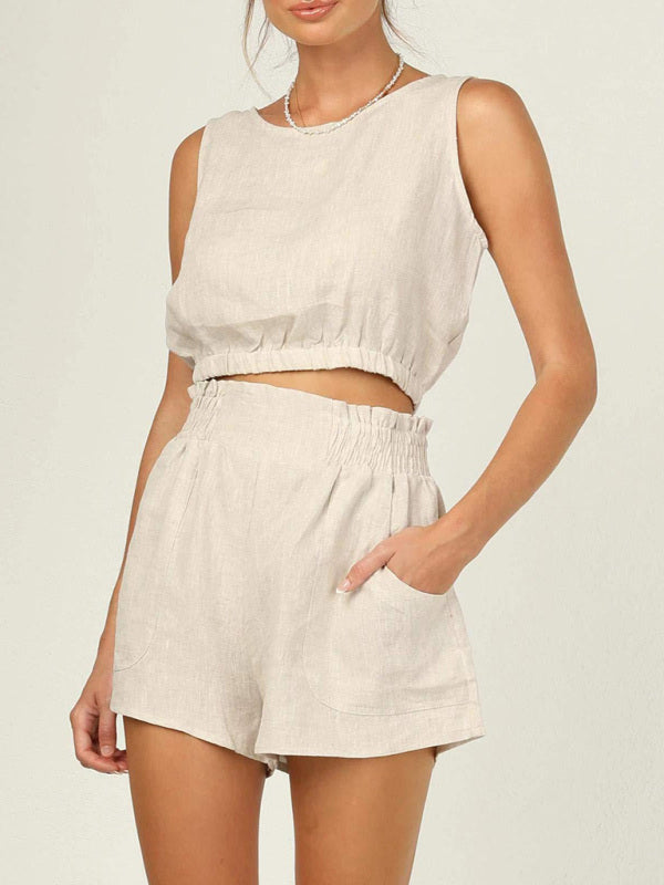Women’s Solid Color Sleeveless Bolero Casual Fashion High Waist Straight Fit Suit