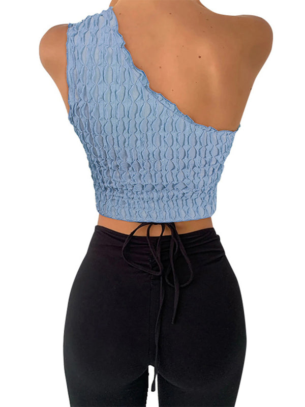Women’s Solid Color Texture One Shoulder Tank Top