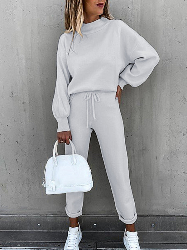 Women’s Solid Color Turtleneck Long Sleeve Casual Suit