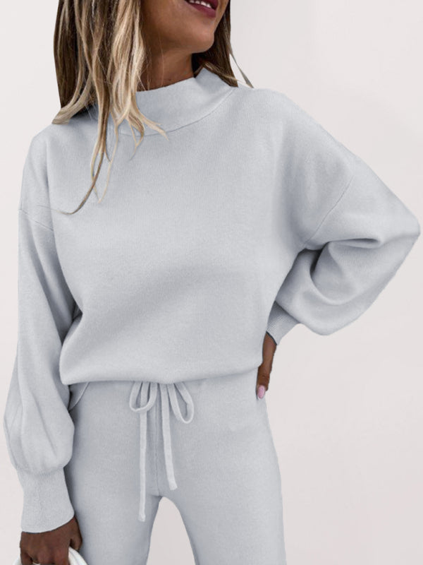 Women’s Solid Color Turtleneck Long Sleeve Casual Suit - White / S