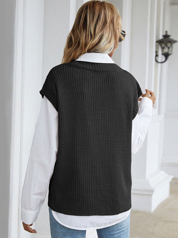 Women’s solid color v-neck knitted sweater vest