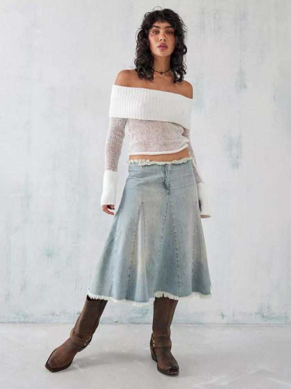 Women’s Solid Knit Polyester Sweater with Slight Elasticity