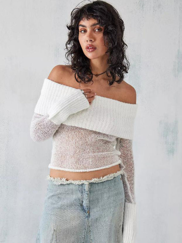 Women’s Solid Knit Polyester Sweater with Slight Elasticity