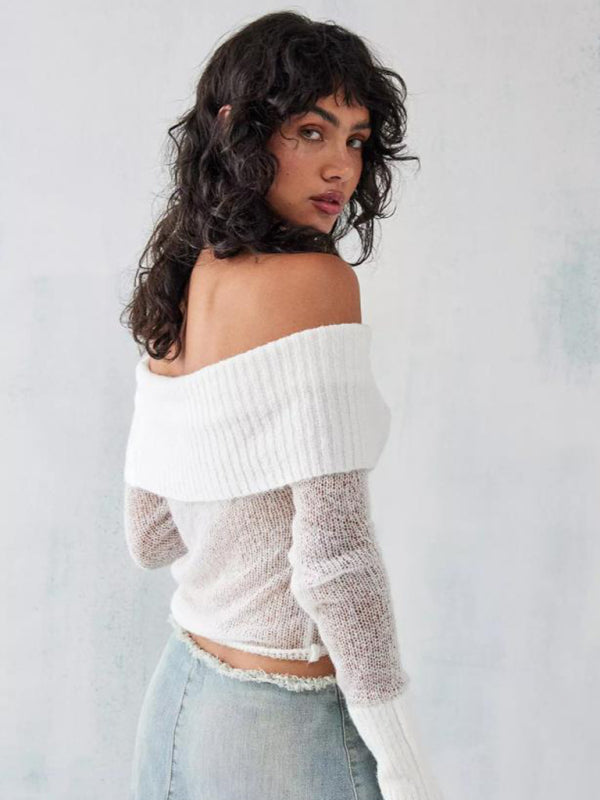 Women’s Solid Knit Polyester Sweater with Slight Elasticity