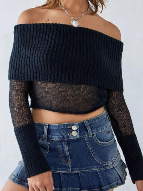 Women’s Solid Knit Polyester Sweater with Slight Elasticity