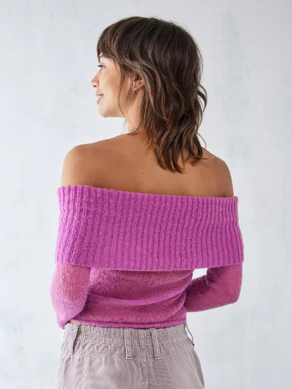 Women’s Solid Knit Polyester Sweater with Slight Elasticity