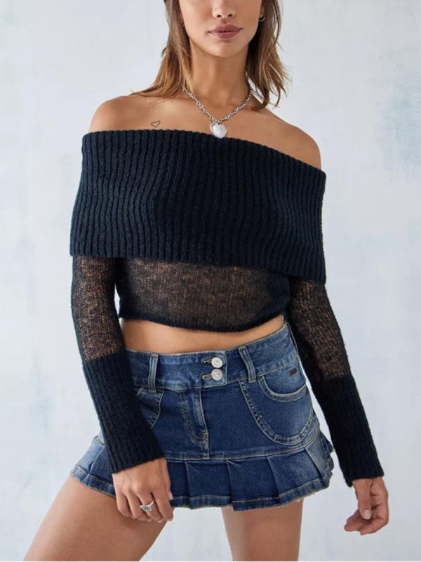 Women’s Solid Knit Polyester Sweater with Slight Elasticity - Black / S