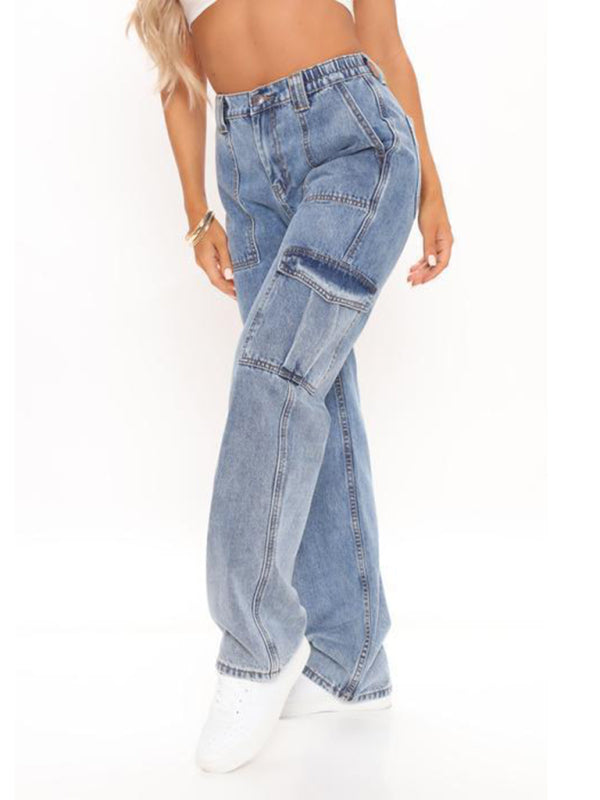 Women’s Solid Multi-Pocket Cargo Jeans