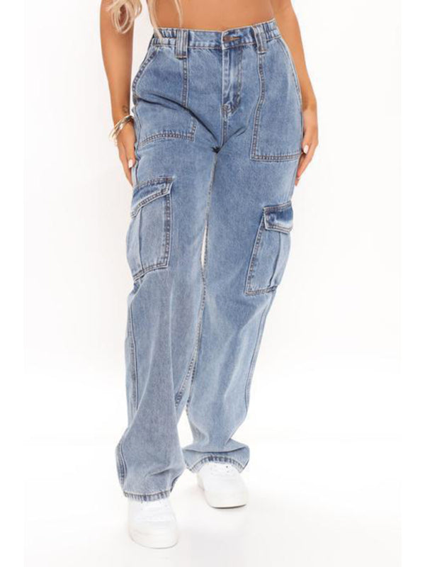 Women’s Solid Multi-Pocket Cargo Jeans